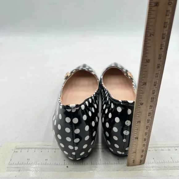 YDN Black Polka Dot Hidden Low Heels Pumps Pointed Toe Slip on Straps Shoes - Picture 5 of 8